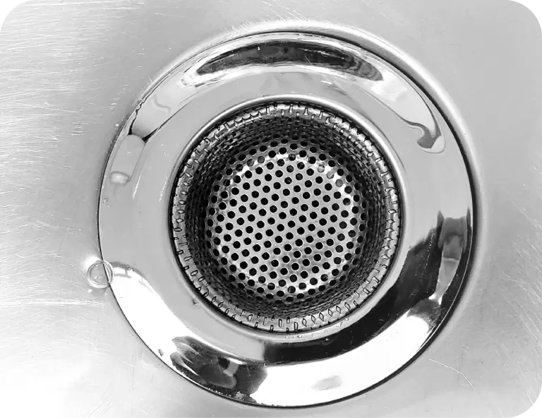 close up view of a sink drain